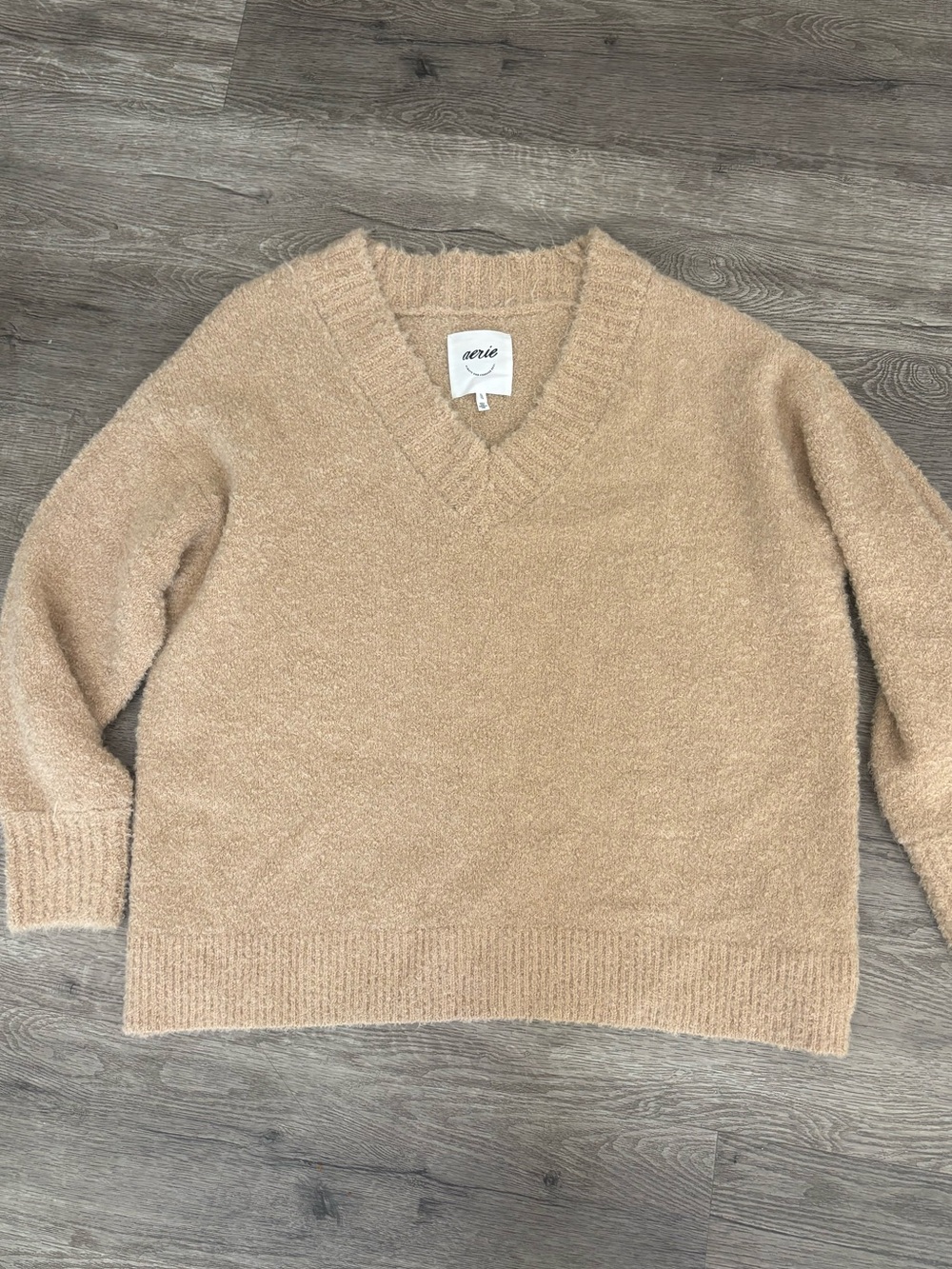 NWT Aerie V-Neck Teddy Boucle Sweater in koko brown XL - Picture 5 of 9